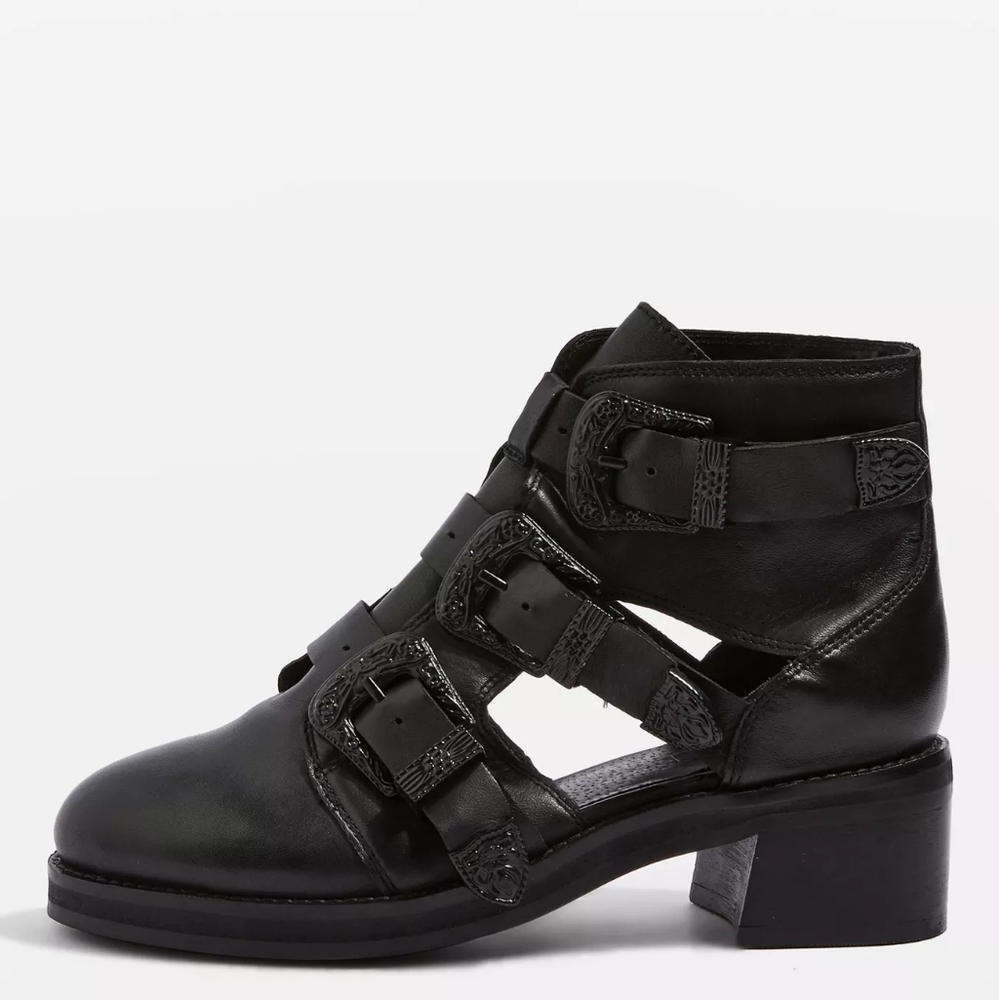 TOPSHOP Marco Buckle Shoes Black Leather Boots